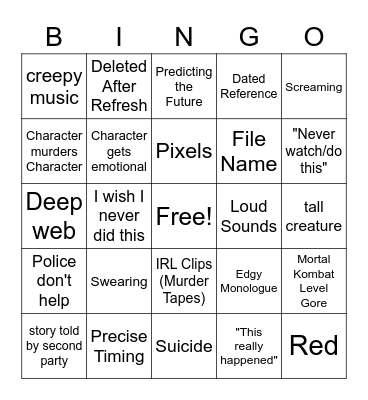 Creepypasta Bingo Card
