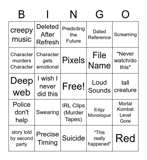 Creepypasta Bingo Card