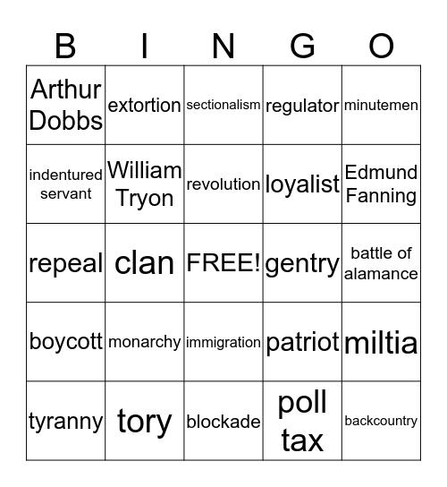 vocab bingo Card