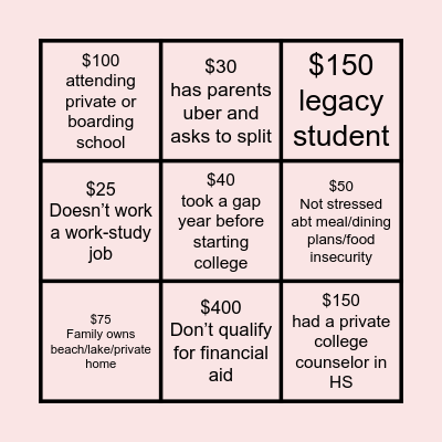 Class Privilege Bingo Card