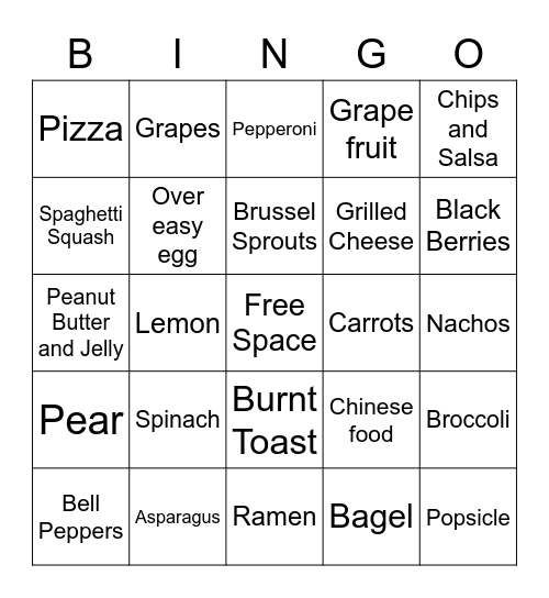 Foods I've Eaten Bingo Card