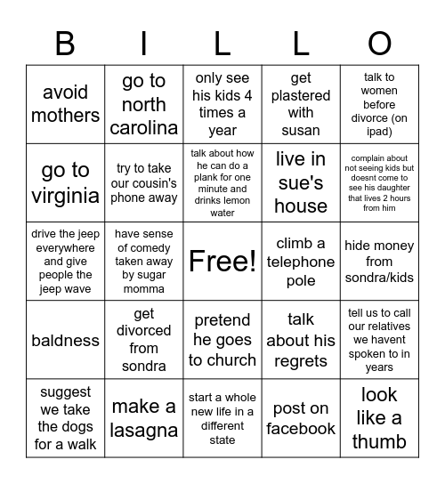 billo Bingo Card