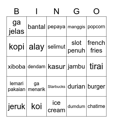 H Bingo Card