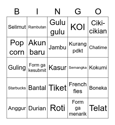 Untitled Bingo Card