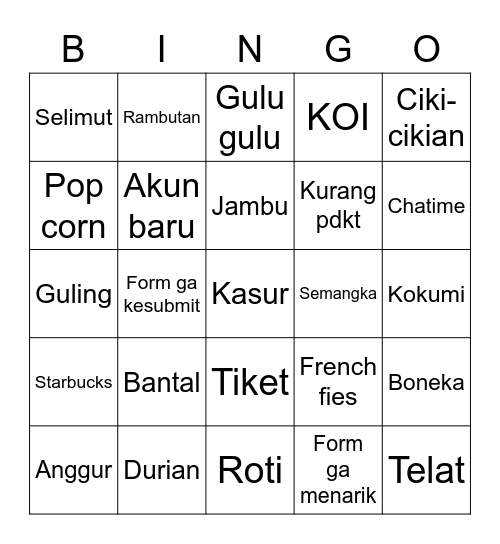 Untitled Bingo Card