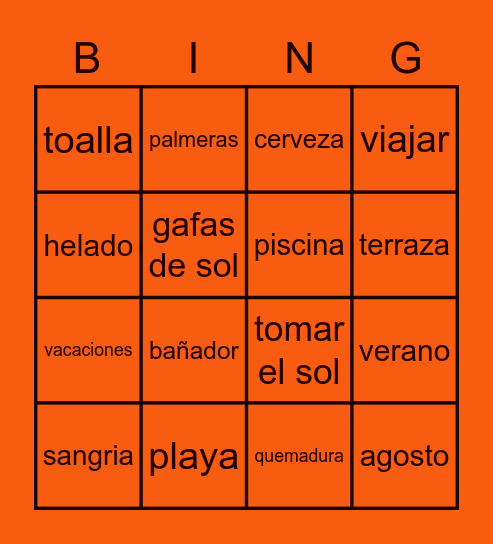 Bingo de verano Bingo Card