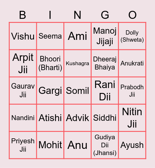 👪Pachmarhi Family👪 Bingo Card