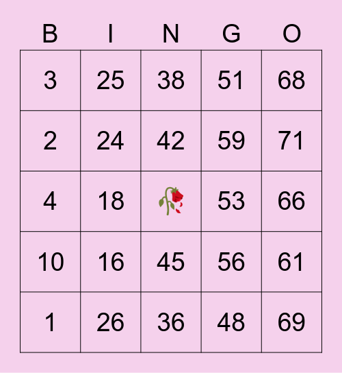 Pláygurl Gabriella Bingo Card