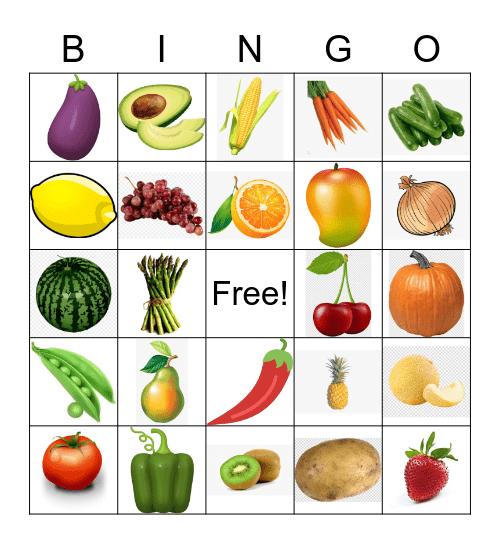 Fruit and Veg Bingo Card