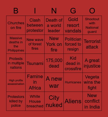 Apocalypse bingo card 2.0 Bingo Card