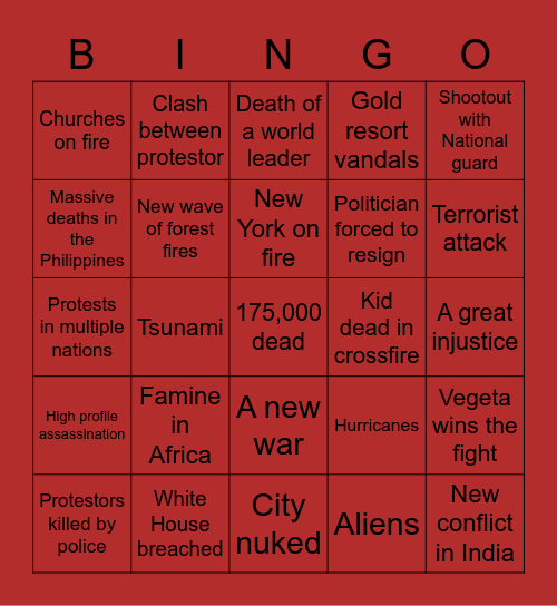 Apocalypse bingo card 2.0 Bingo Card