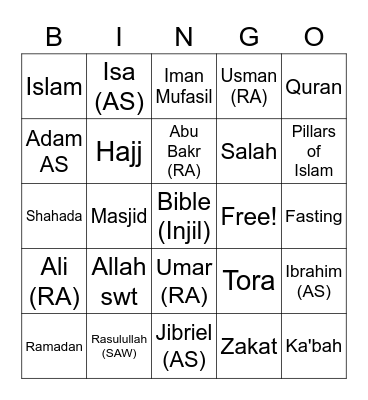 Islamic Bingo Card