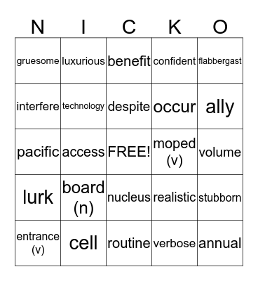 Untitled Bingo Card