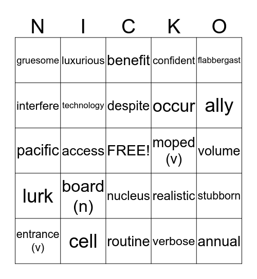 Untitled Bingo Card