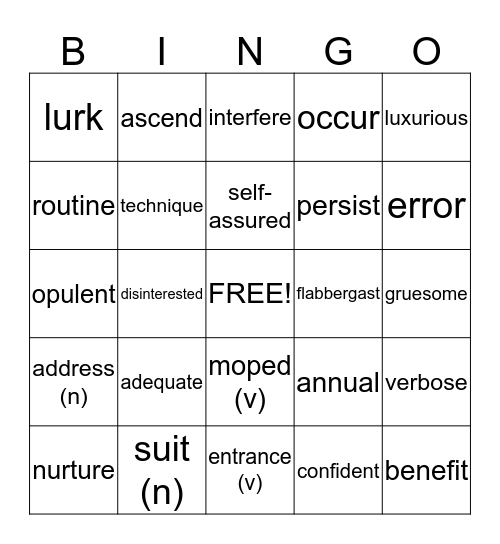 Spelling Bingo :) Bingo Card