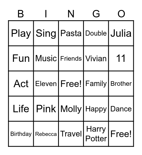 Happy Birthday, Rebecca! Bingo Card