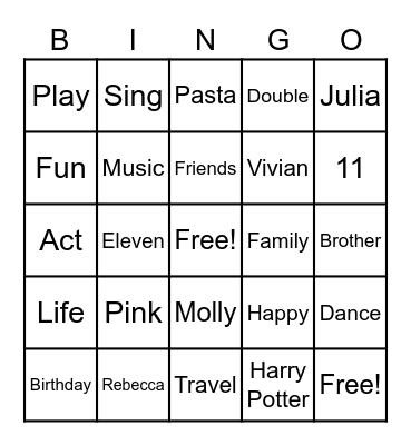 Happy Birthday, Rebecca! Bingo Card