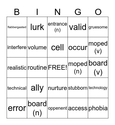 spelling Bingo Card