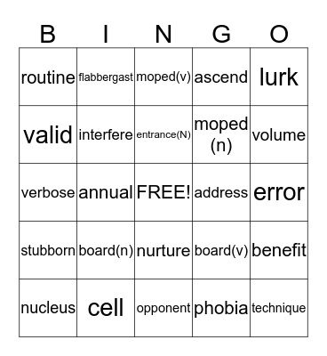 VOCABULARY!!!!!!! Bingo Card