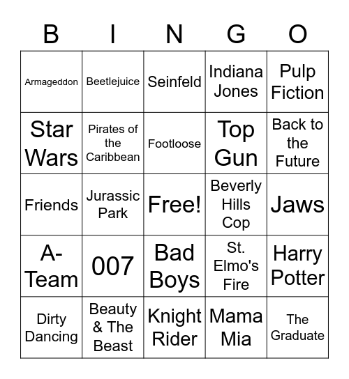 Liberty of the Seas Movie Music Bingo Card