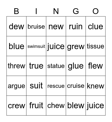 ui - ue - ew Bingo Card