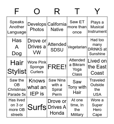 Birthday Bingo Card