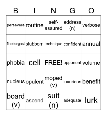 vocabulary bingo Card