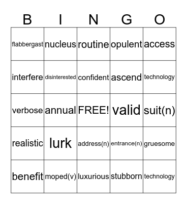 vocab bingo Card