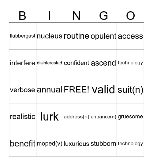 vocab bingo Card