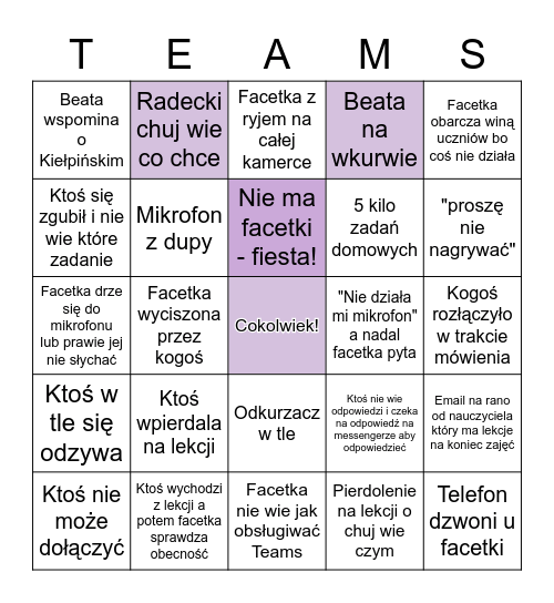 Bingo Teams Bingo Card