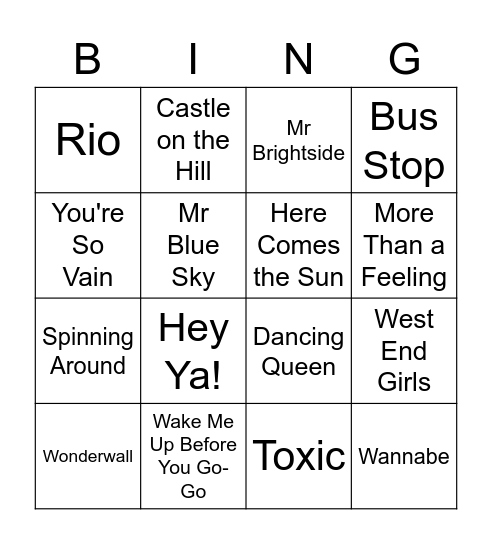 DISCO BINGO ROUND 1 Bingo Card