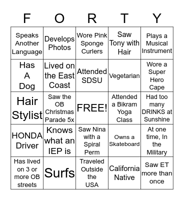 Birthday Bingo Card