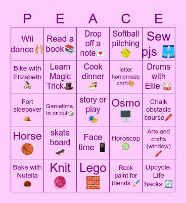 Tess’s summer bingo Card