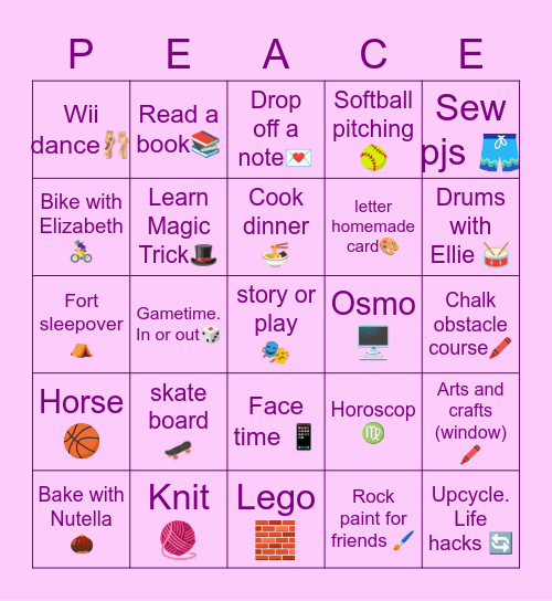 Tess’s summer bingo Card