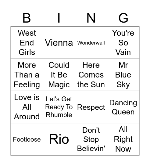 DISCO BINGO ROUND 1 Bingo Card