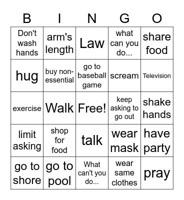 Things I can't/can do Bingo Card