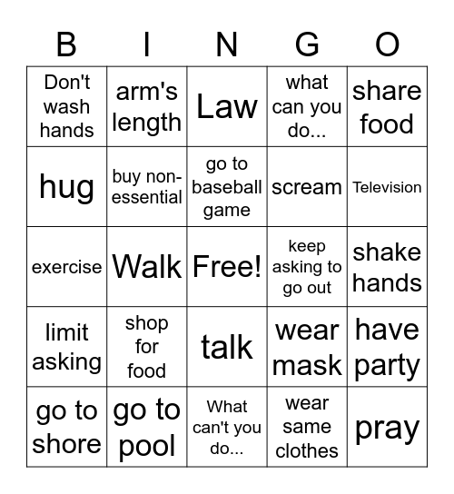 Things I can't/can do Bingo Card