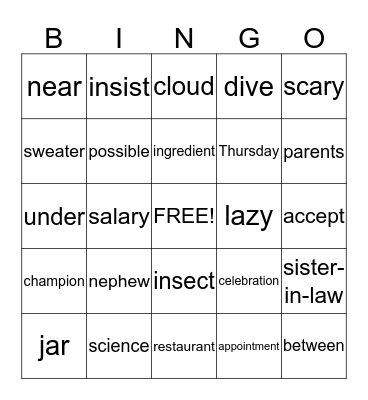 Definition Bingo Card