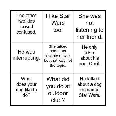 Think about Others! Bingo Card