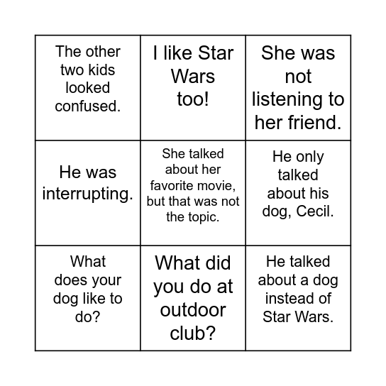 Think about Others! Bingo Card