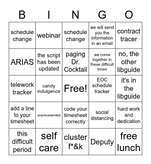 Coronavirus Bingo Card