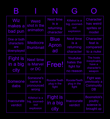 Death Battle Bingo Card