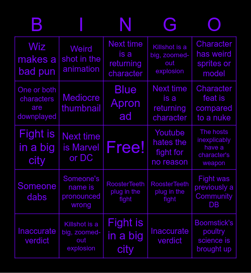 Death Battle Bingo Card