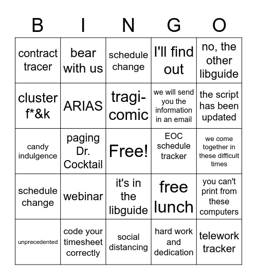 Coronavirus Bingo Card