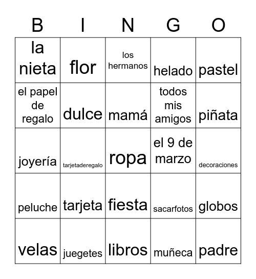 Rebecca's Fiesta Bongo Bingo Card