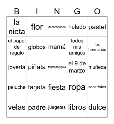 Rebecca's Fiesta Bongo Bingo Card