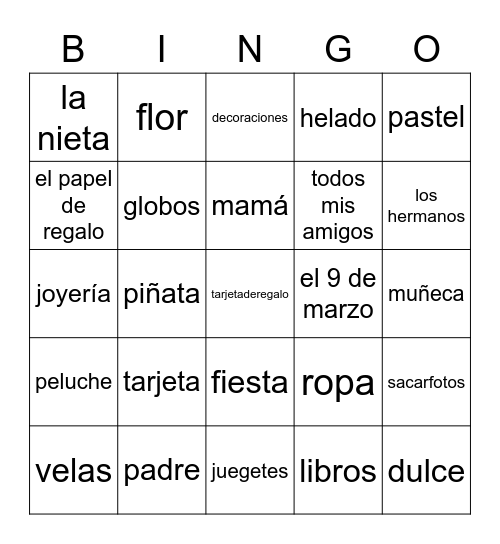 Rebecca's Fiesta Bongo Bingo Card