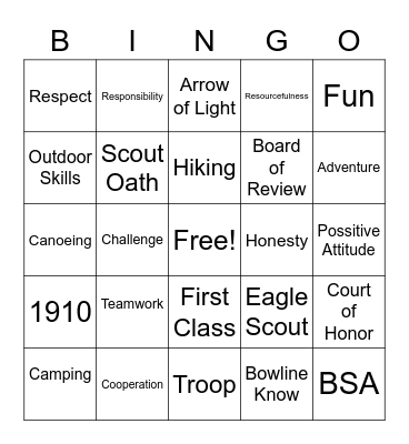 Boy Scout Bingo Card