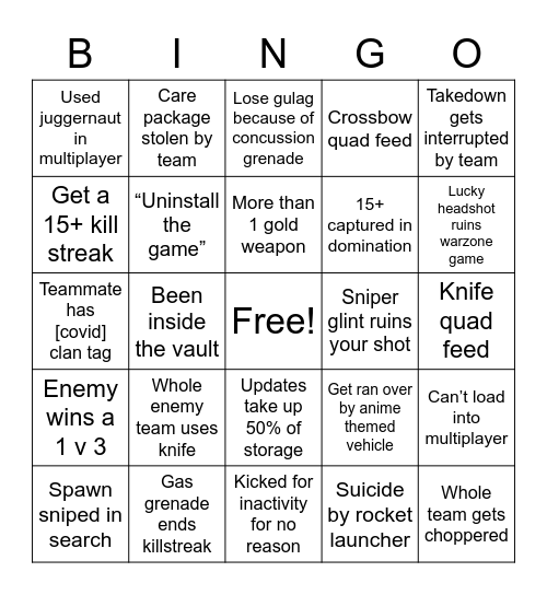 Cod Bingo Card