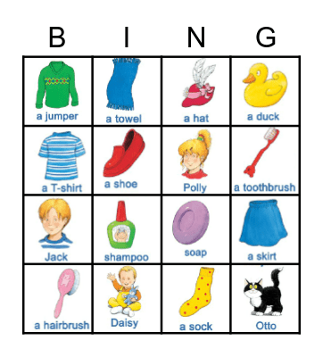 Clothes and Bathtime Bingo Card